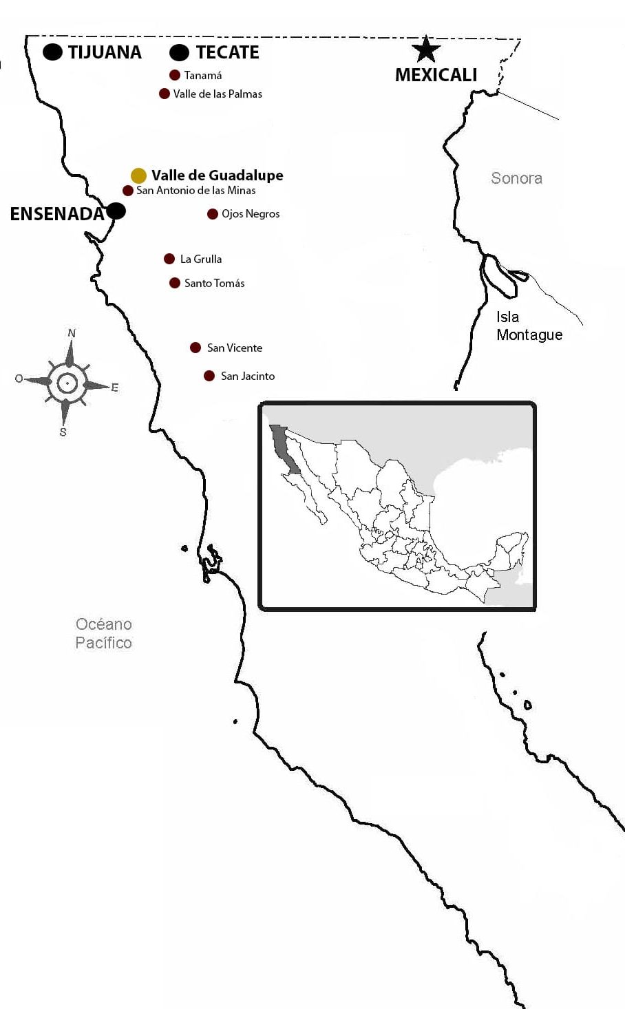 Mapa del Valle de Guadalupe